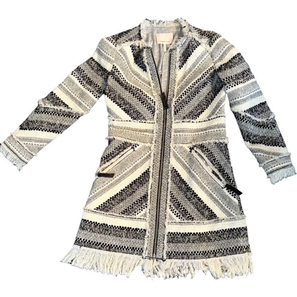 Rebecca Taylor Gray and Cream Textured Knit Jacket Blazer
